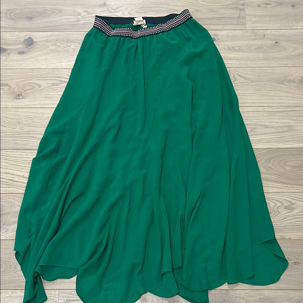 Asymmetrical Green Maxi A-Line Skirt